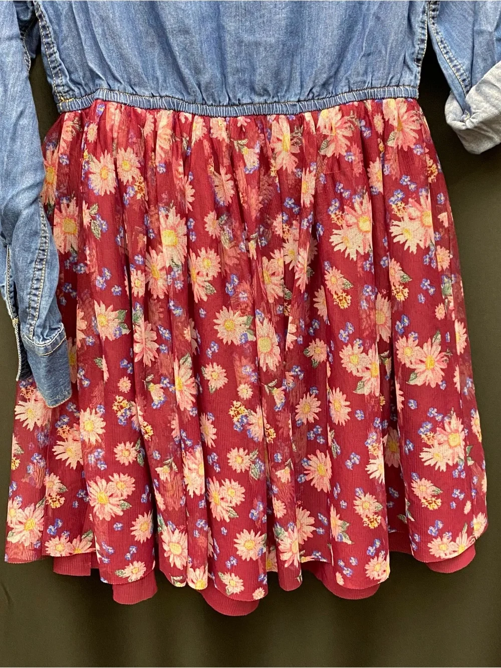 Justice Girls Denim & Floral Tulle Convertible Shirt Dress Size 10